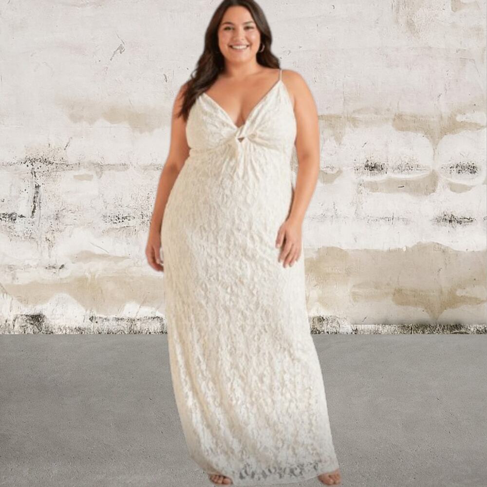 NSR $98 Napean Sea Rd Cream Knot Front Lace Midi Dress Size XL NWOT
